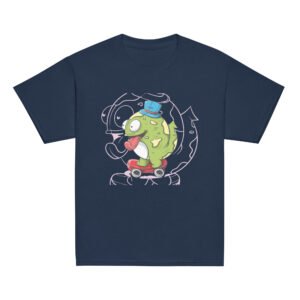 funny green monster with top hat t shirt goofy skateboarder graphic tee for kids
